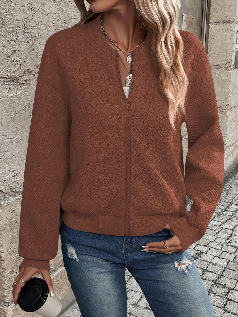 Autumn/Winter 2025 Solid Color Women's Zipper Jacket with Baseball Collar