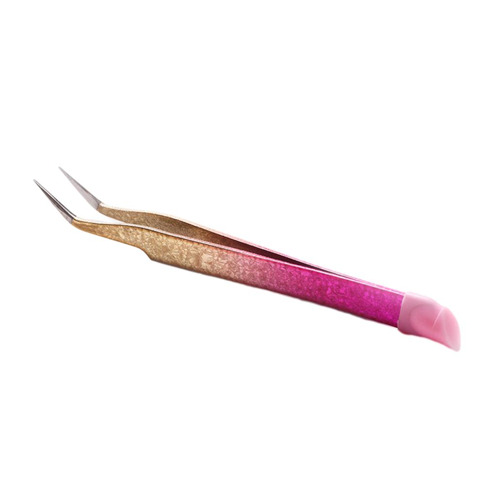 Double Ended Nail Art Tweezers for Women Stainless Steel Tweezer Straight Curved Tweezers with Silicone Pressing Head