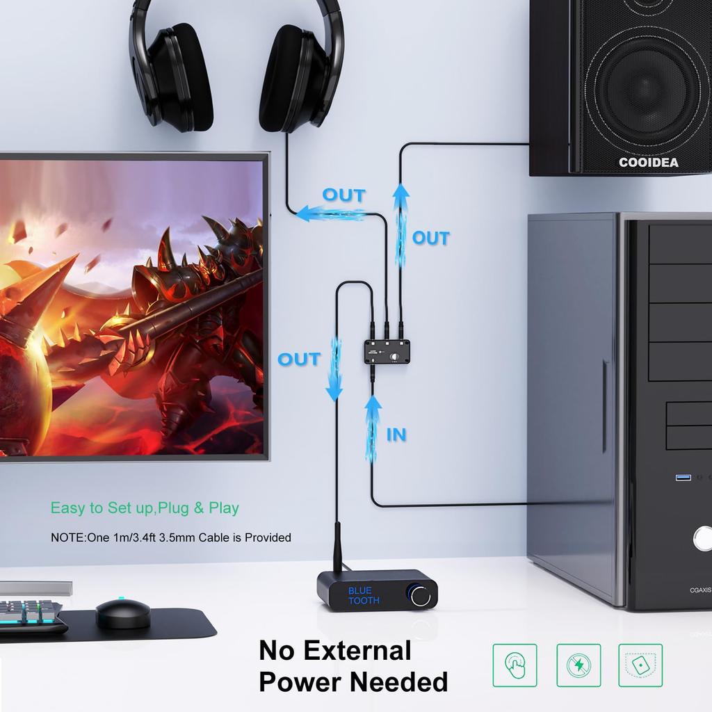 COOIDEA Stereo Audio Switcher Supports Audio 3 Ports AUX Audio Speaker 1 To 3 Out or 3 To 1 Compatible with 3.5mm 3.5mm Cable, Selector, In, PC,