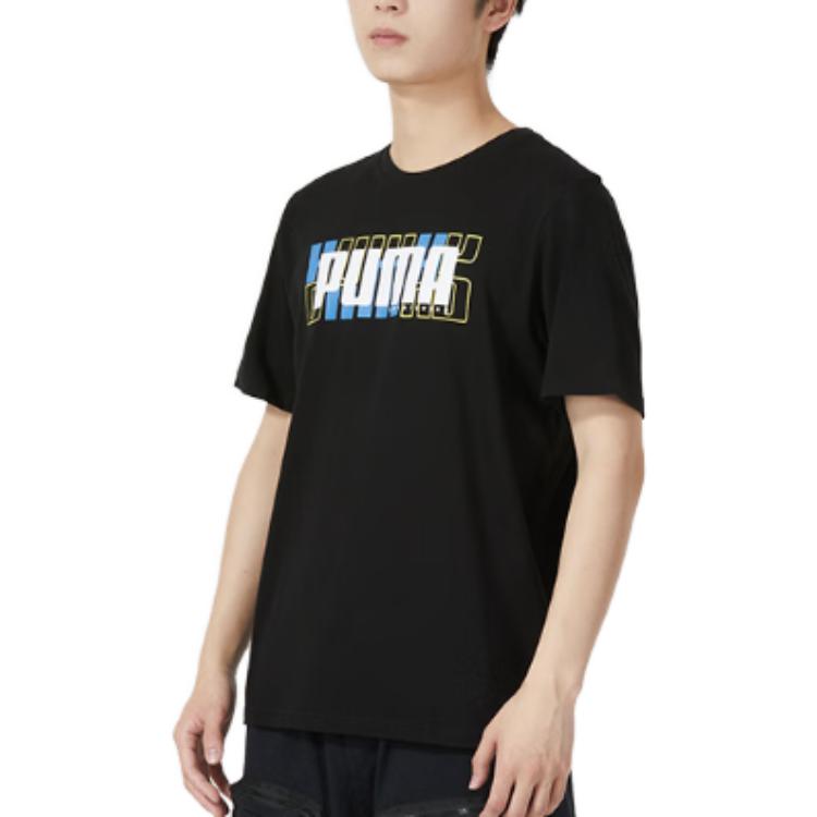 Puma Letter Print Breathable Casual Round Neck Short Sleeve T-Shirt Men Tops Black 845911-51