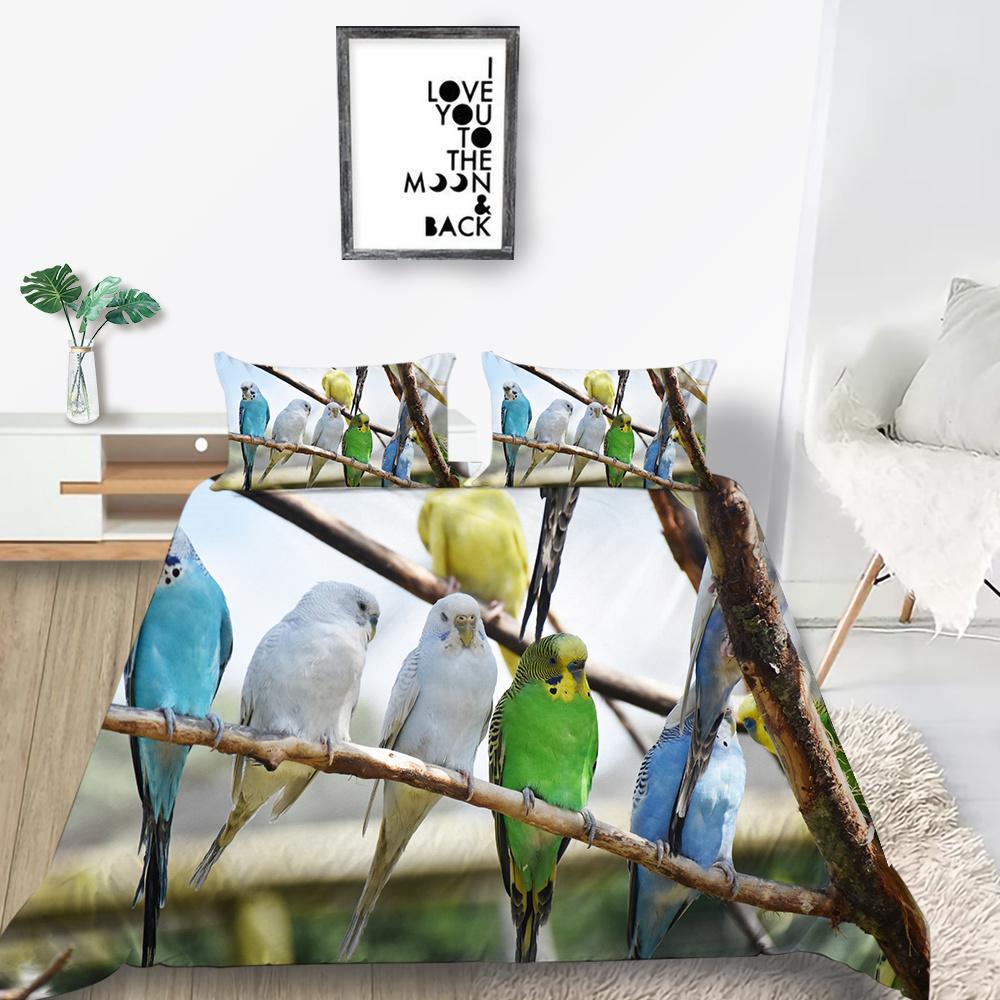 Home Bedclothes Decor Bed Quilt Cover Set Modern Bedspread 3D Birds Design Printing Microfiber Bedding Suit
