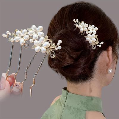 [Vintage Wellen-Haarkamm] Vintage Französischer Wellen-Haarkamm - Elegante Blumen-Haarnadel aus Legierung für modische Hochsteckfrisuren von Frauen - U-förmige Haarnadel
