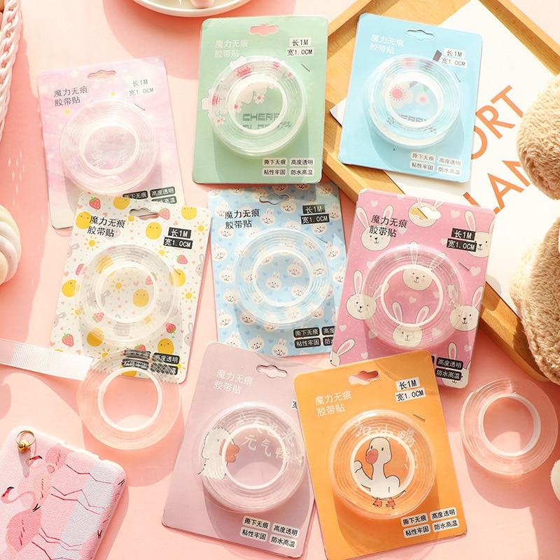 

1 м двусторонний скотч, простой, прозрачный, отрываемый, моющийся, двусторонний клей, Cintas Decorativas Adhesivas, студенческие принадлежности