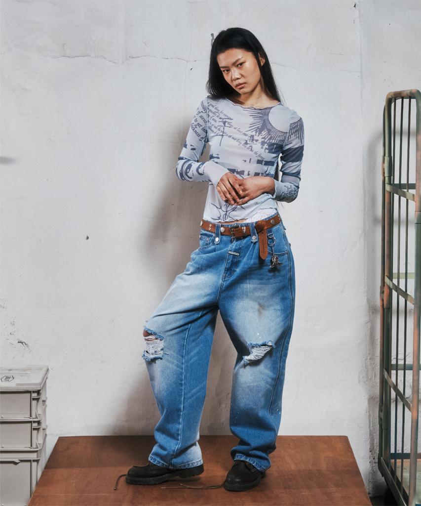 THEVINYLHOUSE Graffiti Mesh Ls Tee (W) Blue