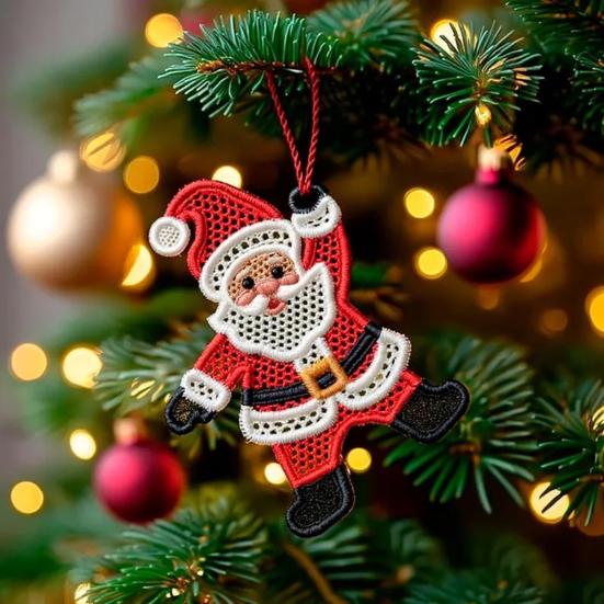 Christmas Ornaments 2D Acrylic Snowman Santa Claus Pendant Stitching Textured Xmas Tree Hanging Decoration for Holiday Tree Party Decor