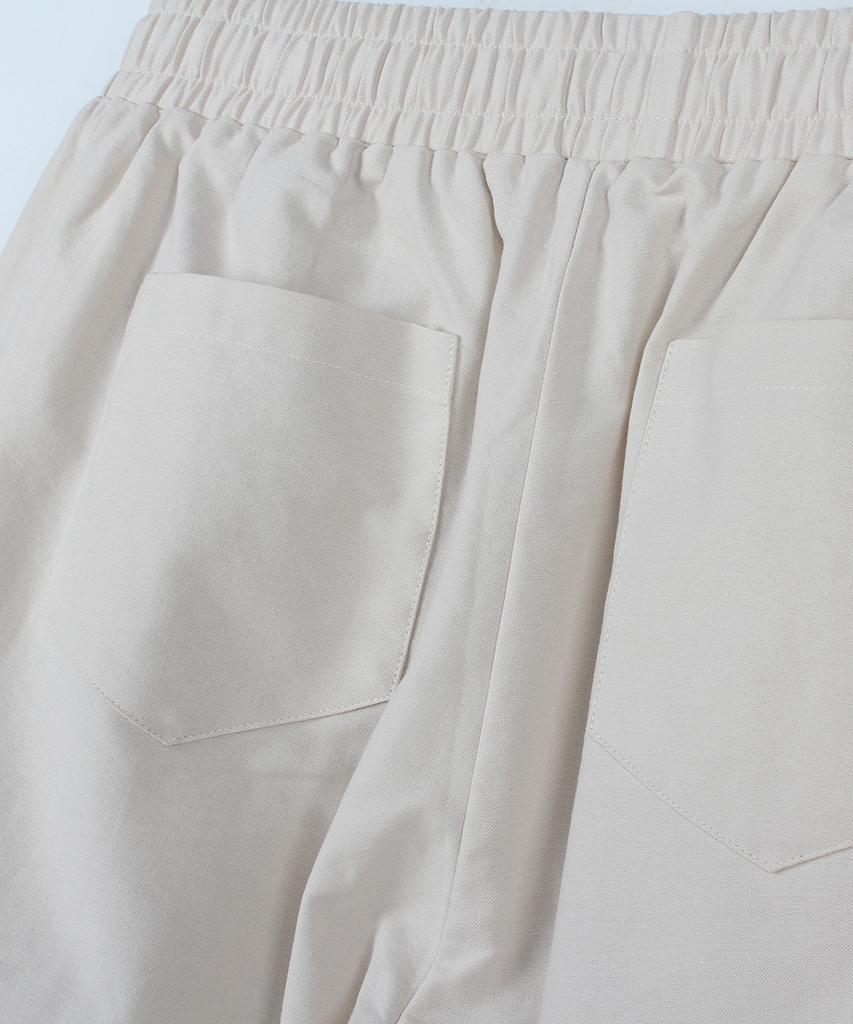 Jikeulib Linen-Like Elastic Waist One Pintuck Wide Pants 2 Colors