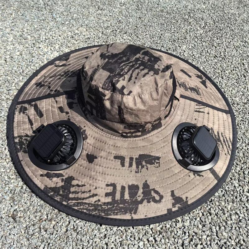 Solar Powered Fan Hat Men's Summer Outdoor Mountain Climbing Fishing UV Protection Super Wide Brim Sunscreen Fisherman Cap