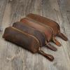 Vintage Leather Pencil Bag Simple Stationery Holder Pen Case Storage Bag Zipper Pencil Pouch Glasses Box School Supplies