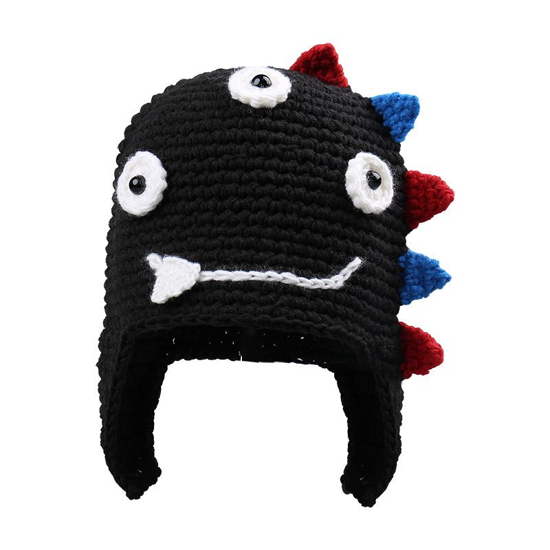 New Autumn and Winter Warm Fun Handmade Knitted Ear Hats Men and Women Cute Funny Cartoon Little Dinosaur Wool Hat