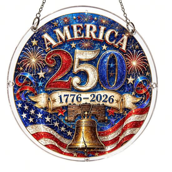 Acrylic Jigsaw Puzzle Suncatcher, US 250th Anniversary DIY Sun Catcher Kit, Stained Glass Style Patriotic Window Hanging Ornament for Independence Day