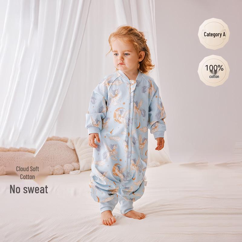 Baby A-Class Split-Leg Sleeping Bag - Spring/Autumn Cotton Jumpsuit Pajamas, Anti-Kick Design, Four Seasons Style