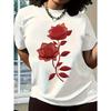 Europäische Größe Exquisites Rosenmuster Mode Lässig Kurzarm Sommer Passform Rundhals Damen-T-Shirt