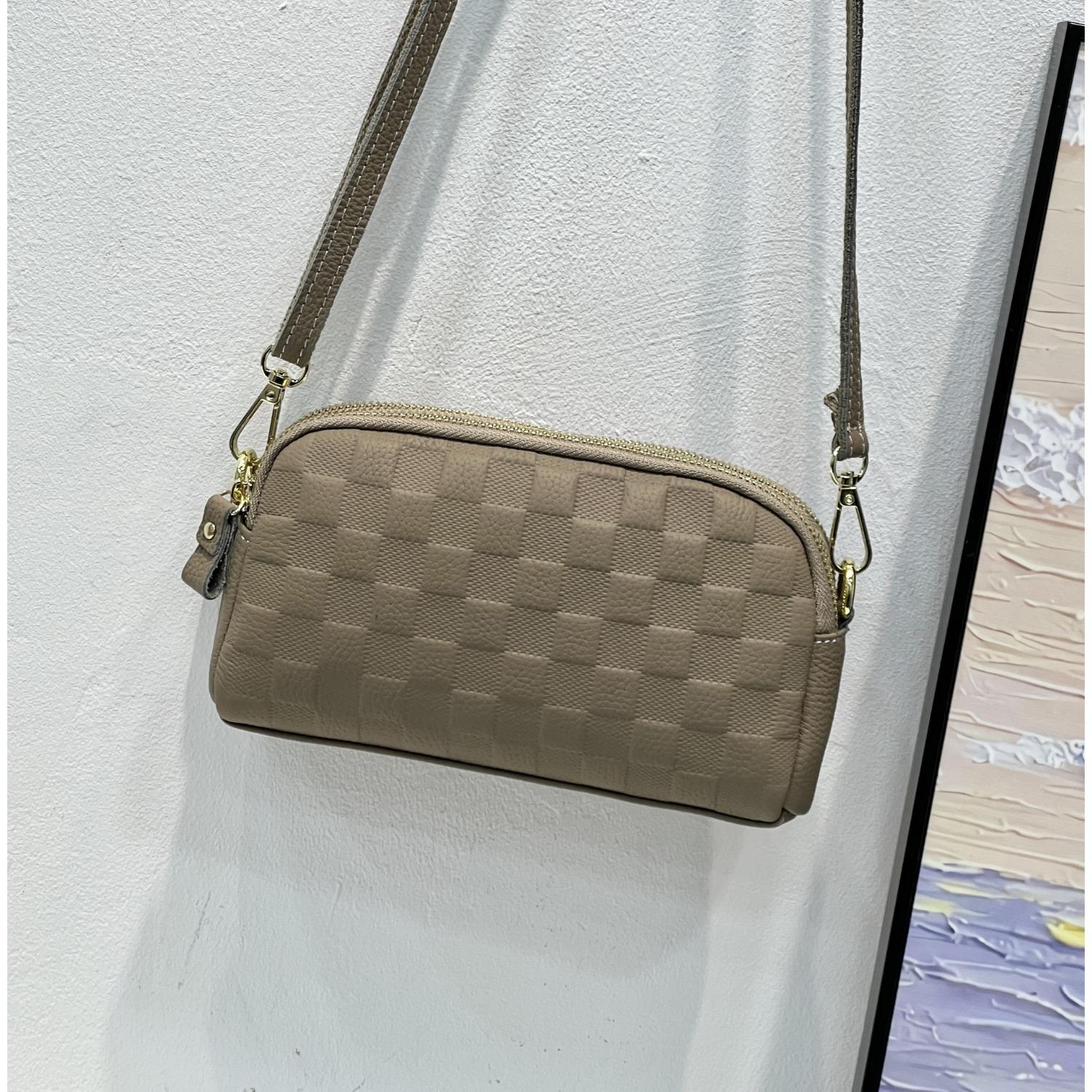 

Женская сумка из коровьей кожи, одноплечевая, кроссбоди, милая модная сумка-ракушка, сумка для мобильного телефона, клетчатая светло-серый