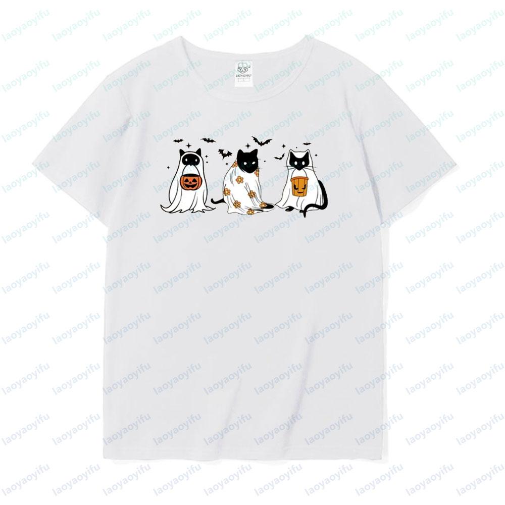 Halloween Cat Tshirt Cute Ghost Shirt Black Cat Spooky Season Tshirt Cool Halloween Unisex Shirt Cat Lover Gift Unisex Women Tee S