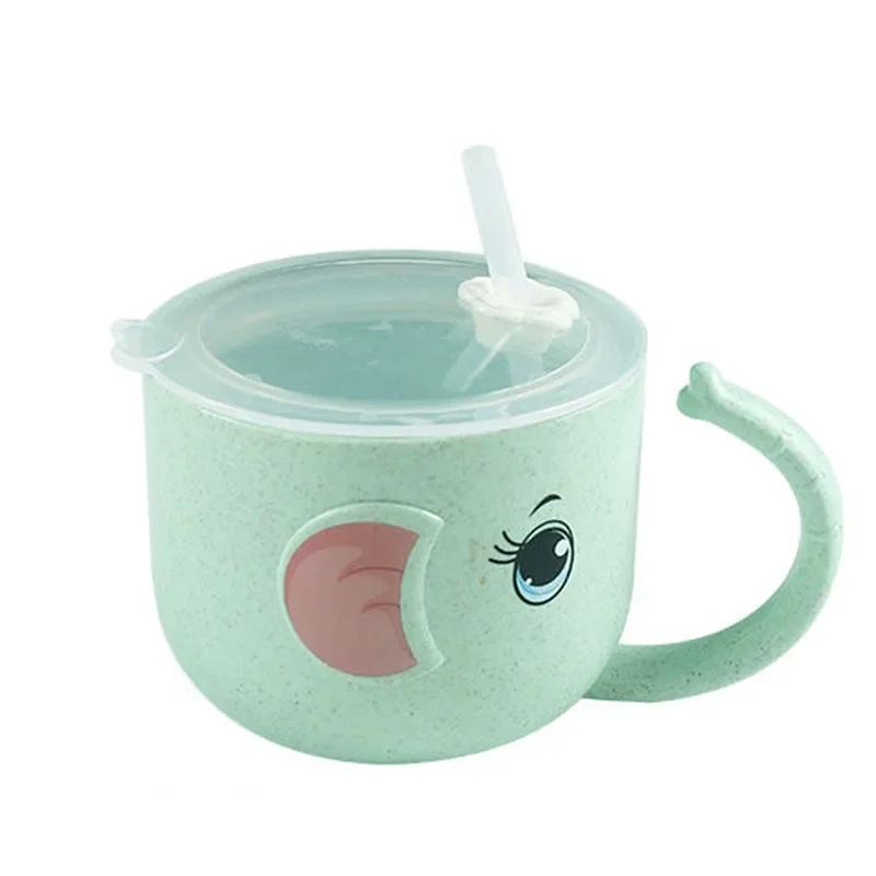 Baby Silicone Sippy Cup Leakproof Cartoon Straw Handle Wheat-Straw Drinking Bottle for Kids Infant Children Drinkware