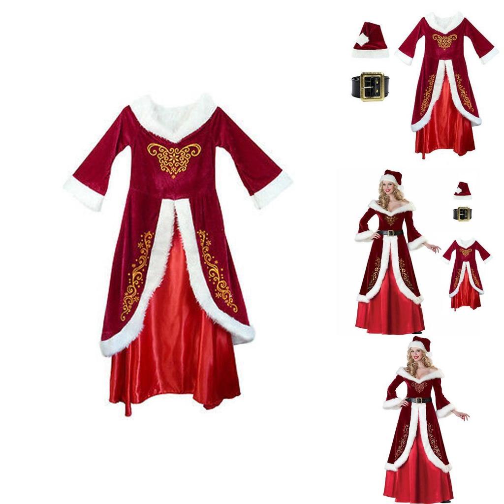 Elegant Red Santa Claus Adult Women's Christmas Costume Dress With Cozy Faux Fur Trim