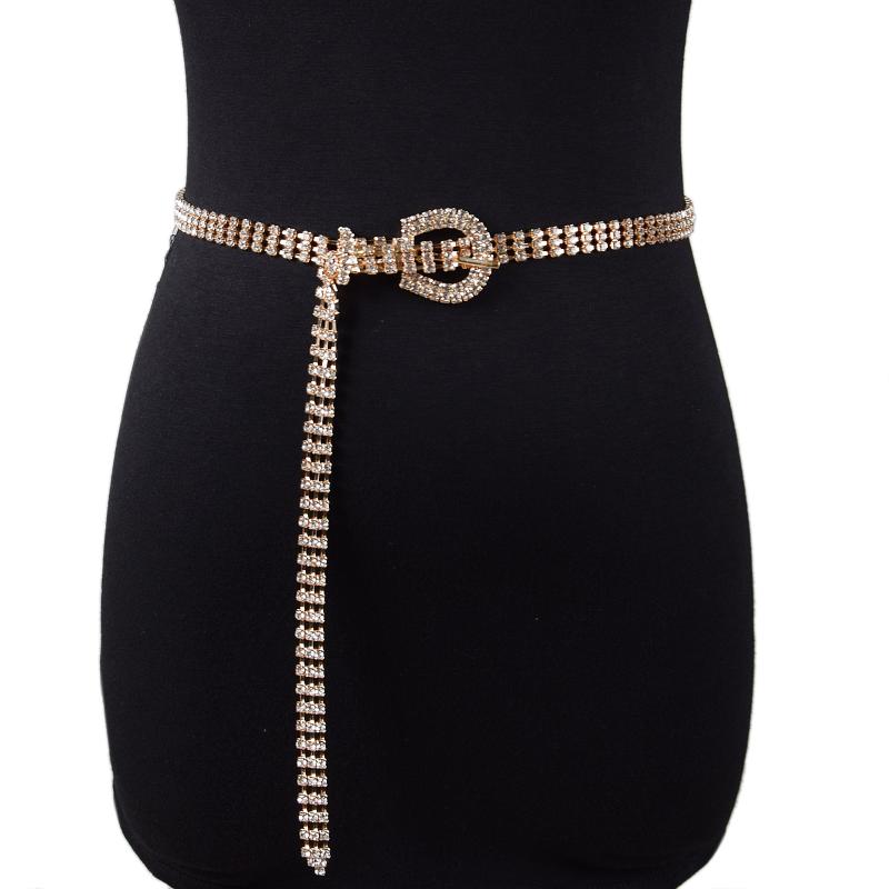 Gold And Silver Rhinestone Thin Belt Fashion Women Elegant Waist Chain With Heart Buckle Belt Skirts Jeans Accessories