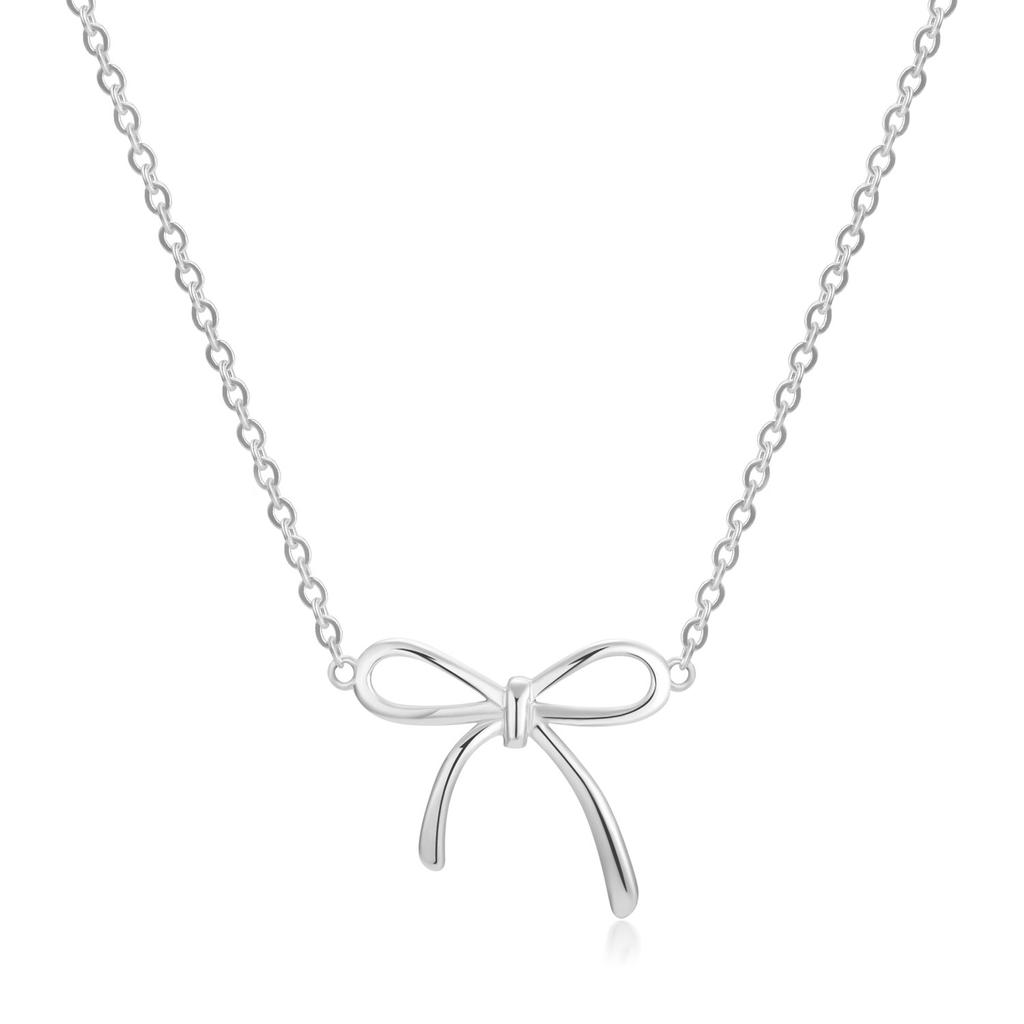 S925 Sterling Silver Bow Necklace Korean Style Fashion Simple All-Matching Girlish Clavicle Chain Jewelry