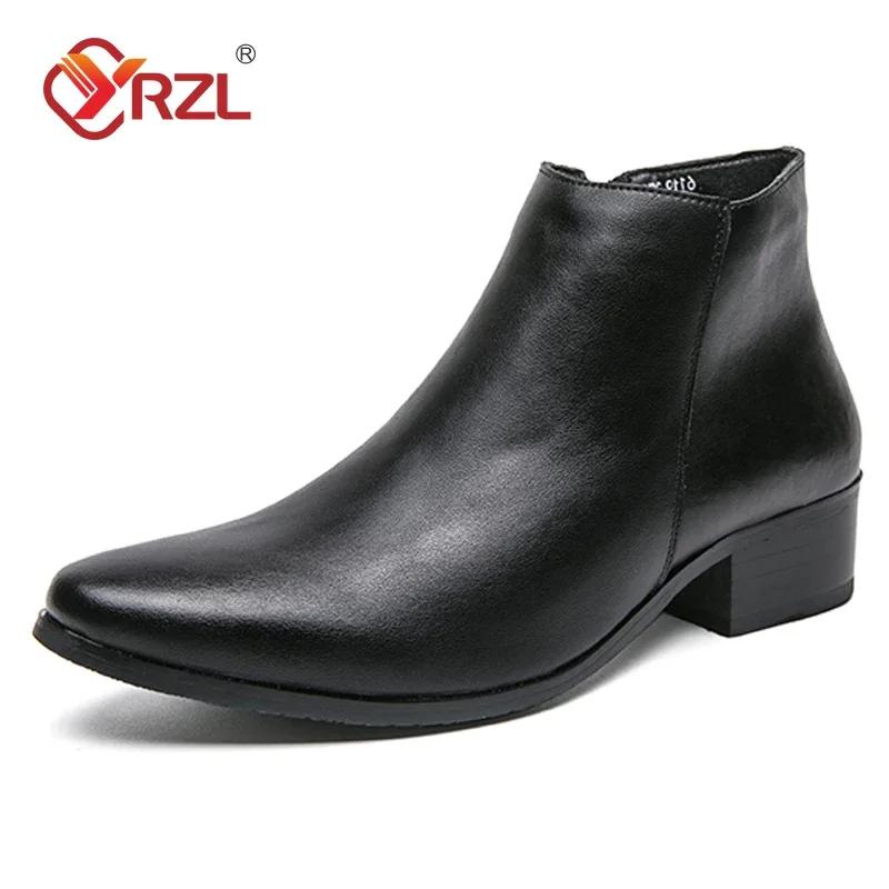 

YRZL Men s Boots England Style Chelsea Boots Casual Pointed Toe Ankle Male Brown High Topt Leather Shoes Men Winter Boots 2024 37 чёрный
