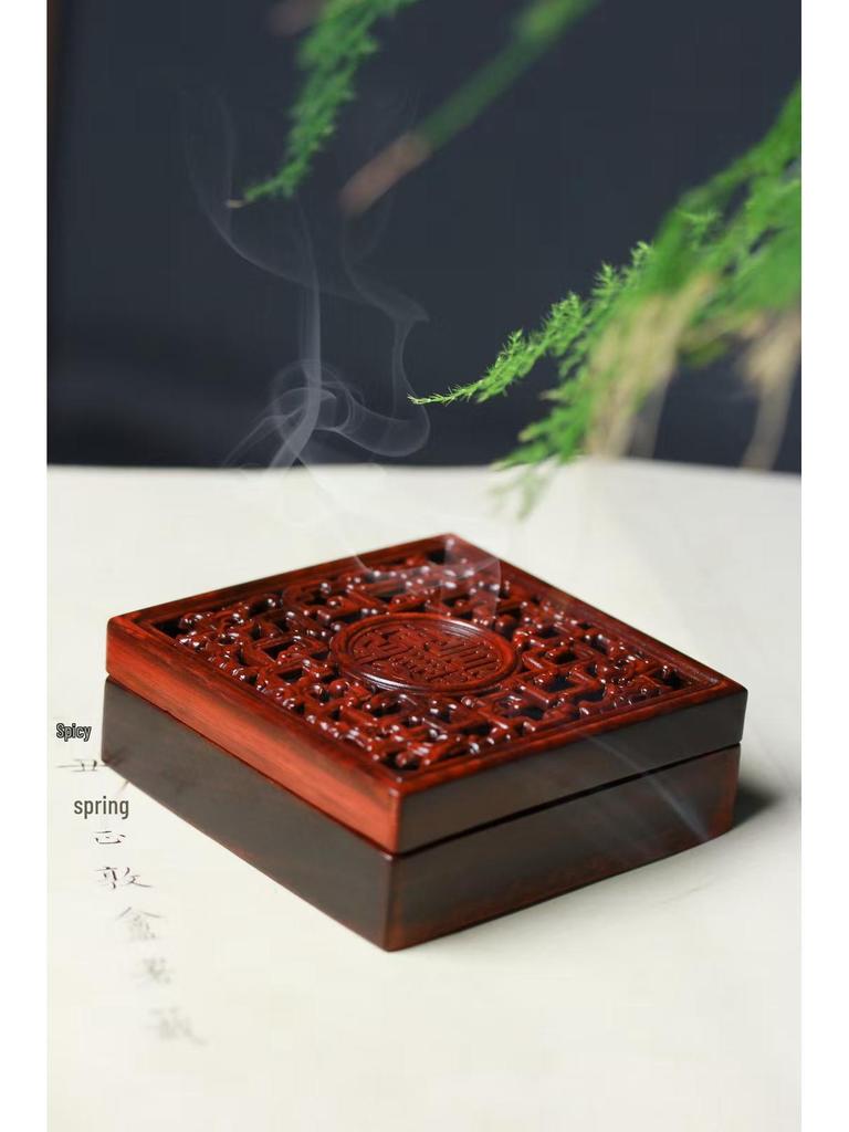 Sandalwood Ming & Qing Antique-Style Carved Incense Box and Burner, Solid Wood Zen Tea Ceremony Holder