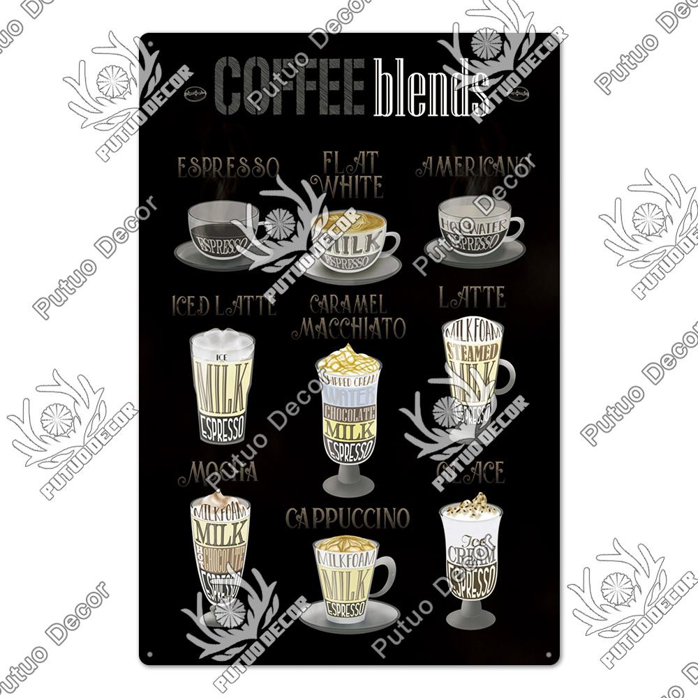 Putuo Decor Coffee Vintage Tin Sign Plaque Metal Plate Wall Art Posters for Kitchen Bar Cafe Room Retro Iron Painting