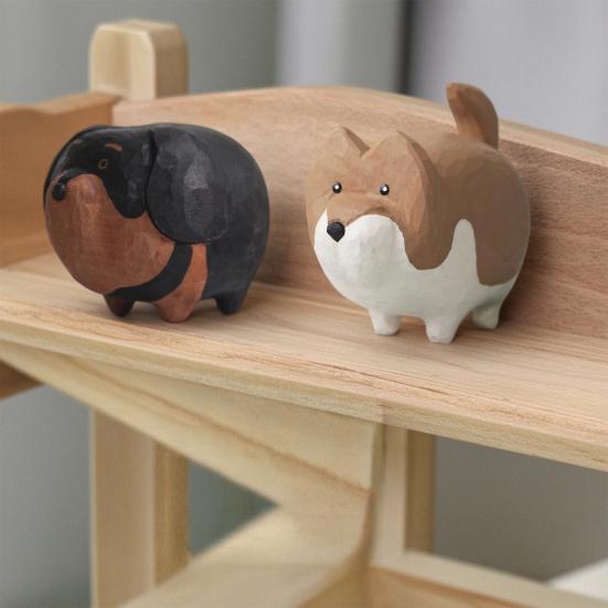 Kleine Holz-Hundefigur, Handgeschnitzte Welpenfigur, Rustikale Sammler-Tierstatue für Heim-Schreibtischdekoration, Geschenke für Hundeliebhaber