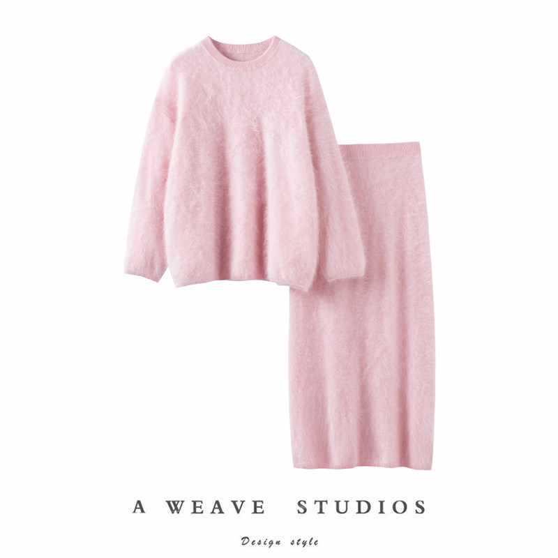 2026 Madder Brown Knit Sweater & Half Skirt Set in Heavyweight Pure Cashmere & Mulberry Silk