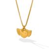 Korean Wing Heart Pendant Necklace, 18K Gold Stainless Steel Clavicle Chain, Trendy Internet Celebrity Style Jewelry