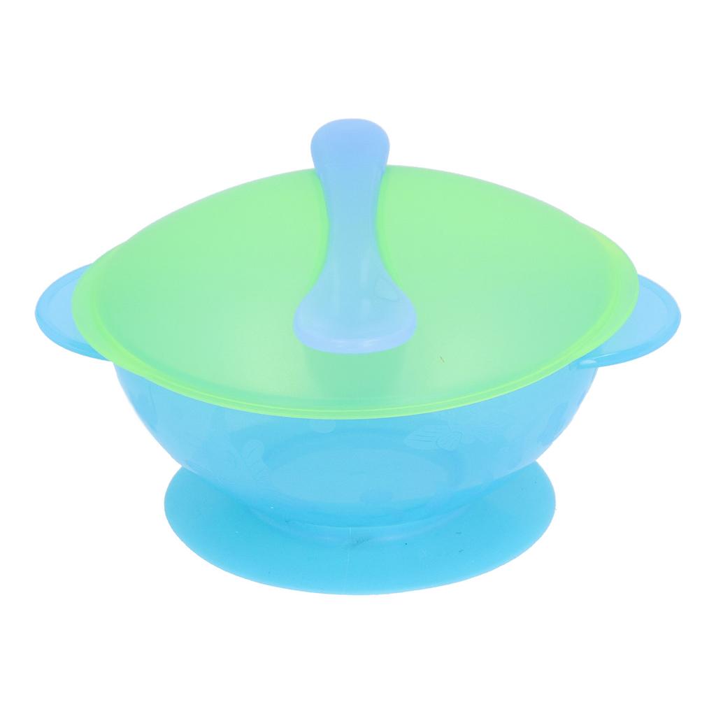 Toddler SelfFeeding Bowl Silicone Suction Bowls Plastic Baby Food Bowl with Lid Spoon(Green )