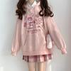 Kawaii E-girl Pig Animation Print Hoodie 200s Winter Pink Vintage Oversized Padded Blouse Y2k Sweet Fashion Casual Sweatshirt