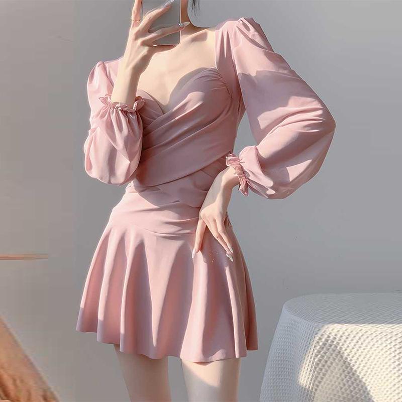 2024 Sweet Pure-Style Slimming Long-Sleeve Underwire One-Piece Swimsuit for Women