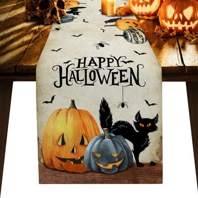 Halloween Kürbis schwarze Katze Fledermaus Tischläufer Hochzeit Party Dekor Tischdecke Weihnachten Esstisch Dekor Tischdecke