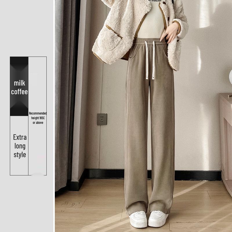 Women's Fleece-Lined Narrow Leg Trousers - Autumn/Winter 2024 Wide Leg Petite Sport Casual Pants