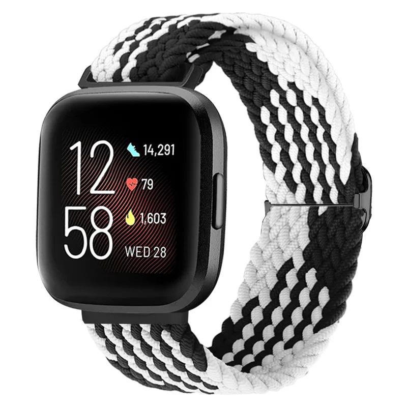 

Nylon Woven Braided Watch Band for Fitbit Versa 3/Versa 4 Strap Bracelet Adjustable Wristband for Fitbit Sense/Sense 2 Watchband For Fitbit Versa 4 черный белый