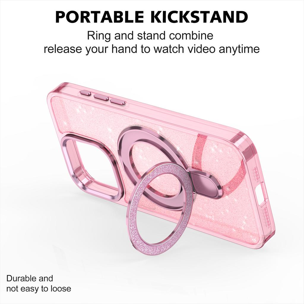 Für iPhone 15 Pro Max Hülle Glitzerdesign TPU+PC Hybrid Handyhülle mit Ständer