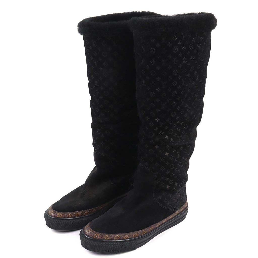 Great LOUIS VUITTON Knee-high boots Snowball Line Monogrammed shearling 38.5 Used