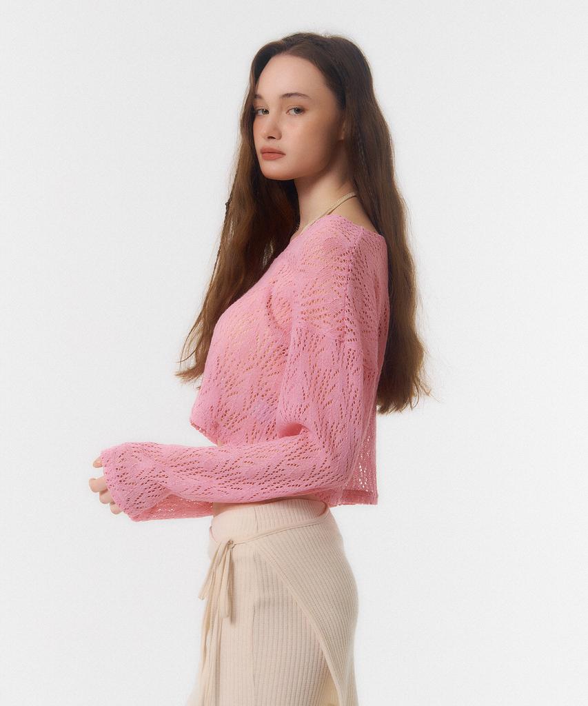 Kkuape Crop Cover-Up Knit Top_Neon Pink