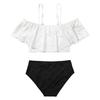 Girls Two Piece Swimsuit Set Off Shoulder Top with Straps and High Waist Bottoms Summer Beach Swimwear