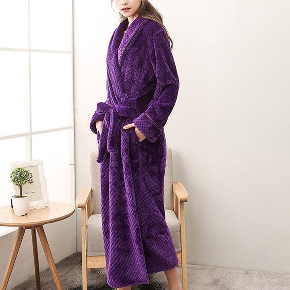 Coral Fleece Župan s dlouhým rukávem Domácí oblečení Silný flanel Pár Župan na spaní Šedá Podzim Zima Wam Volné Společenské oblečení