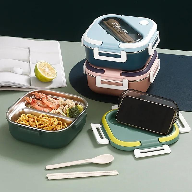 Cute Lunch Box for Kids Compartments Microwave Bento Lunch Box with Fork Spoon Microwave Food Storage Container Outdoor Picnic