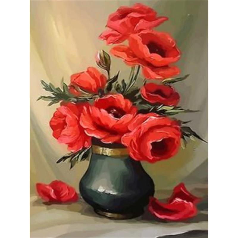 DIY Diamond Painting The Red Flowers Cross Stitch Kit Mosaic Art Diamond Painting Full Circle Diamond Home Decoration