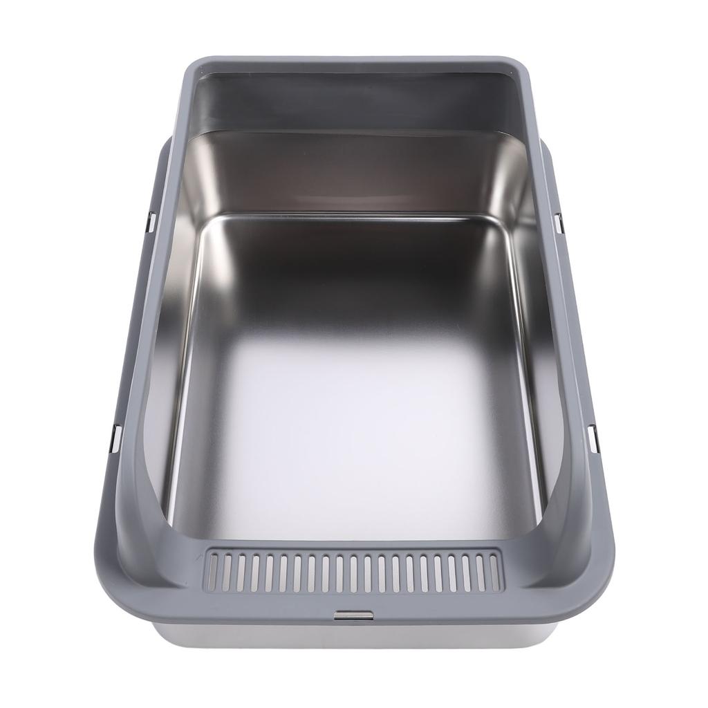 Stainless Steel Litter Box Semi Enclosed Anti Splashing Odorless Easy to Clean Cat Litter Box with Lid for Large Cats