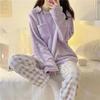 Autumn Warm Round Neck Long Sleeve Two Piece Outfit Set Women Plush Home Clothes Women Cute Printing Pajamas Girls
