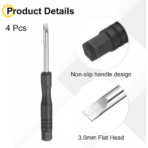 Uxcell 4 Stück Mini-Schlitzschraubendreher 3,0 mm Länge 80 mm Mikro-Präzisions-Flachkopfschraubendreher mit rutschfestem schwarzem Griff für Uhren und Brillen