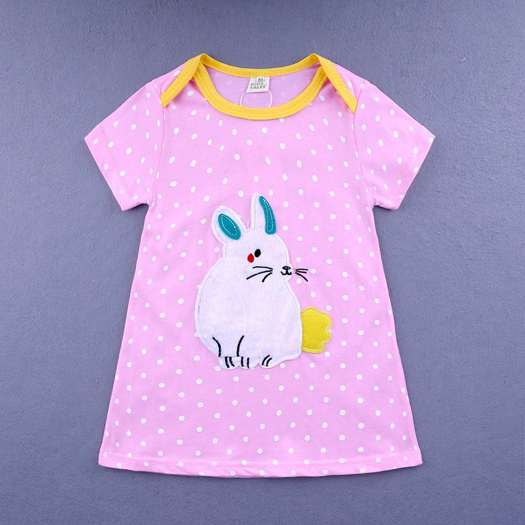 Girls Cotton Dress Short Sleeves Casual Summer Basic Jumpskirt Playwear Dresses