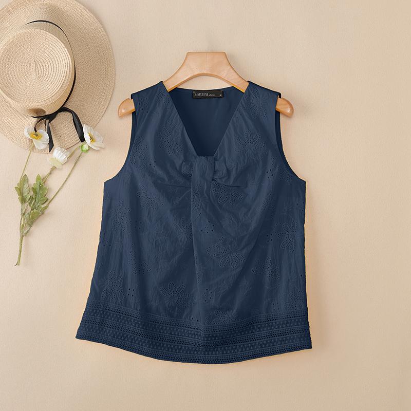 ZANZEA Women Casual V-Neck Summer Sleeveless Tank Tops