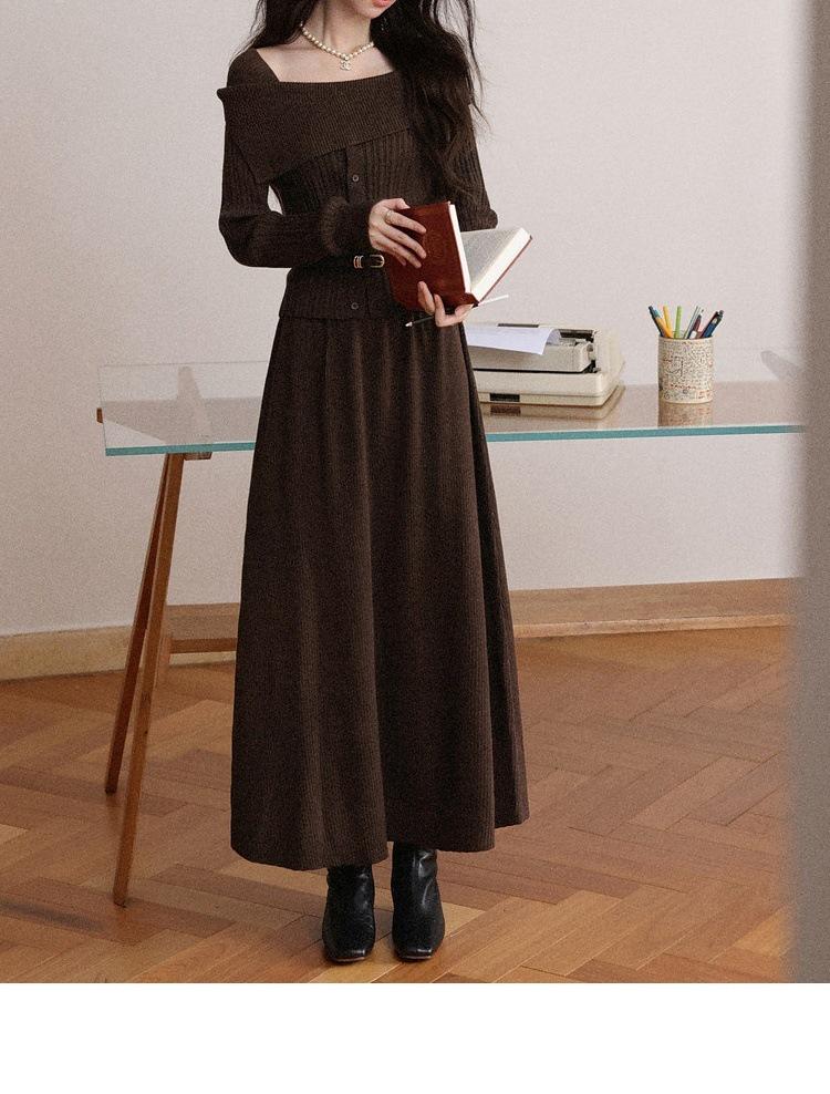 Elegant One-Shoulder Knit Suit Skirt - 2025 Two-Piece Date Outfit