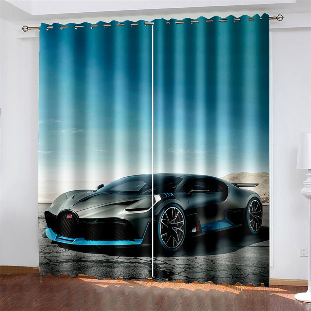 3D Cheap Modern Luxury Sports Cars Cool 2 Pieces Shading Darkening Curtain for Living Room Bedroom Kitchen Treatment Hook Decor