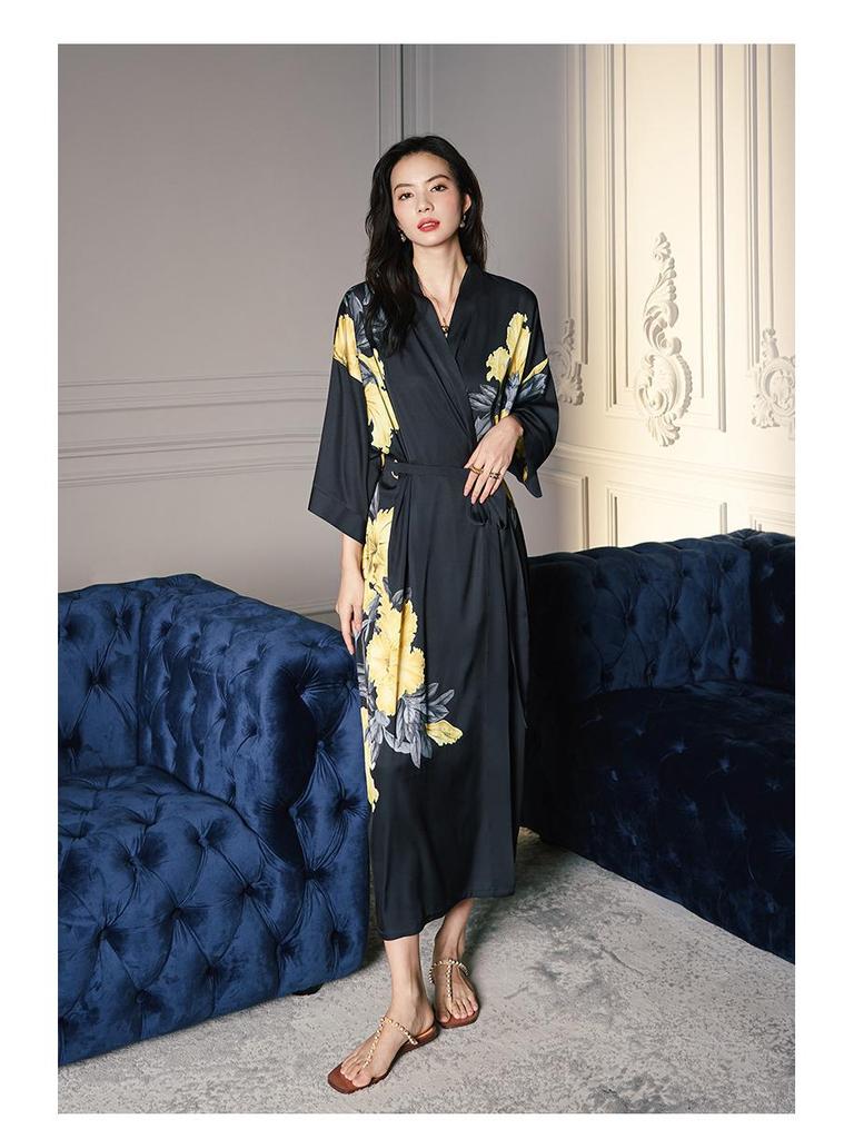 Yao Ting Women's Plus Size Satin Chiffon Pajamas - Summer Ice Silk Luxury Sleepwear & Bathrobe Set