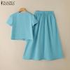 ZANZEA Women Short Sleeve Blouse and A-line Skirts Summer Two Piece Suit Sets